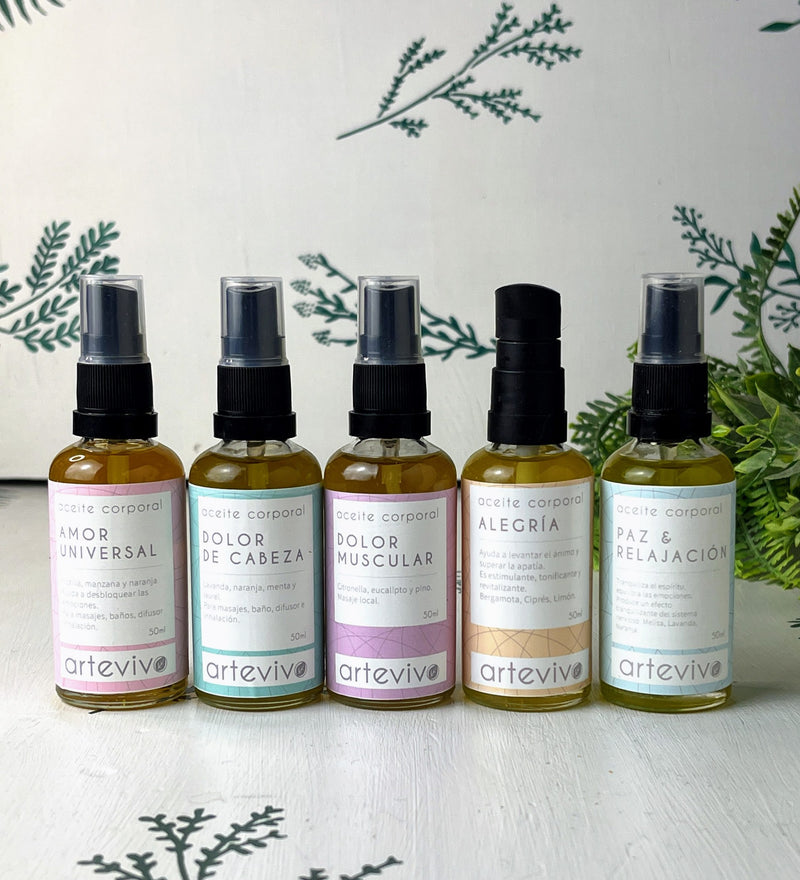 Aceites Aromaterapia con spray: masaje, humectación, baño de tina, difusor.